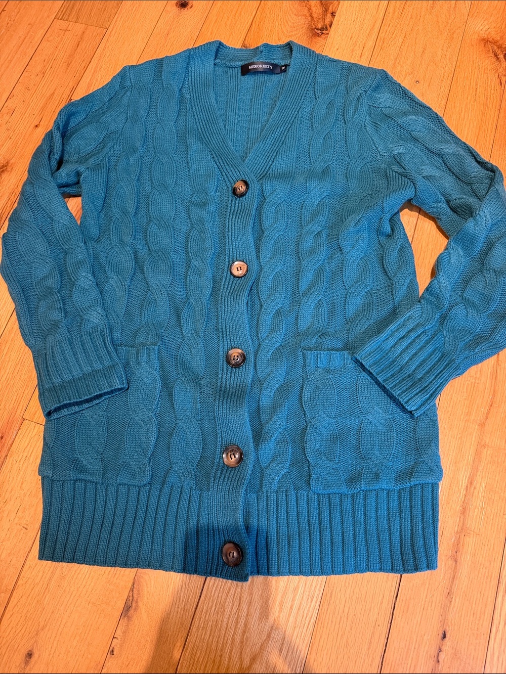 MEROKEETY Button Down Long Cardigan Sweater Size Medium - Dark Teal - C51-046
